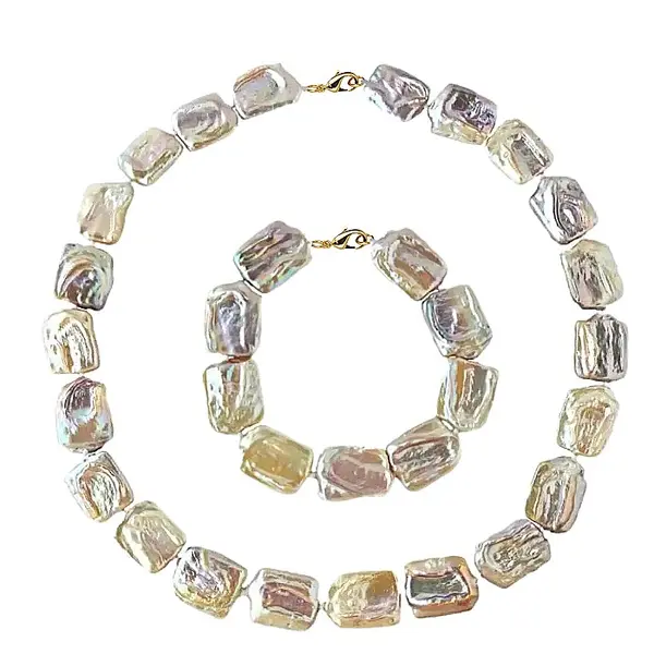 Set Perle Baroque Multicolore - Colier E i Bratara, Aur Galben 14K KASKADDA