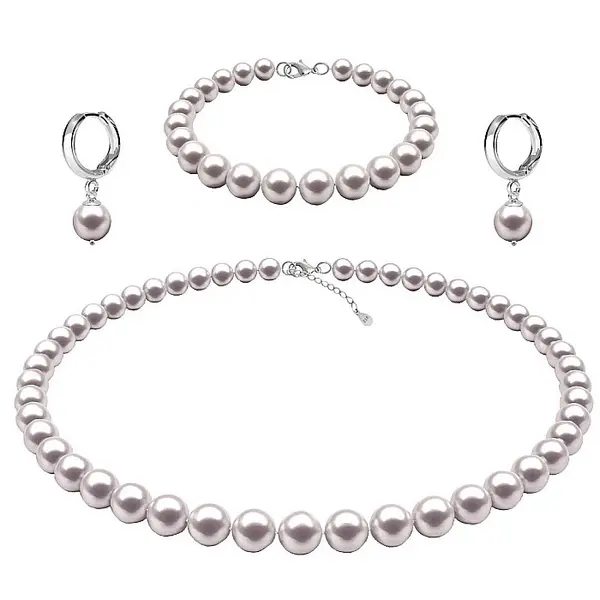 Set Perle - Colier, Bratara E i Cercei Tip Creole cu Perle Naturale Albe 6-7 mm, Argint 925 KASKADDA