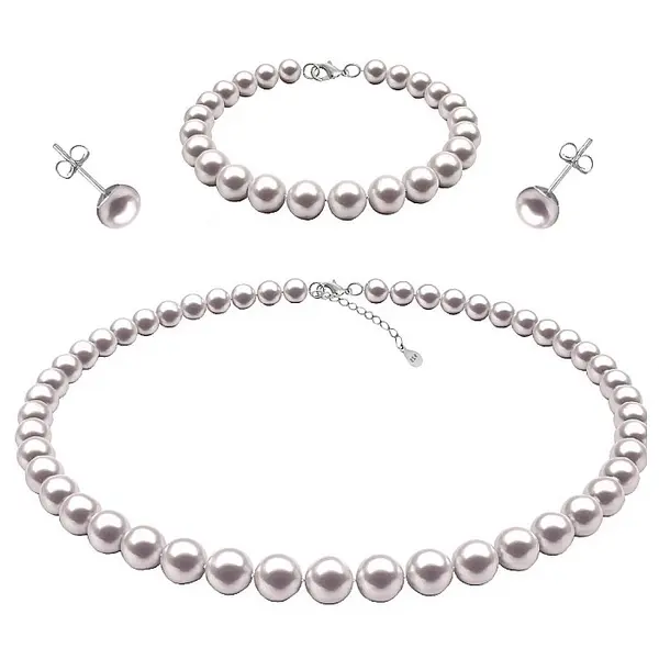 Set Perle - Colier, Bratara E i Cercei Tip surub cu Perle Naturale Albe 7-8 mm, Argint 925 KASKADDA