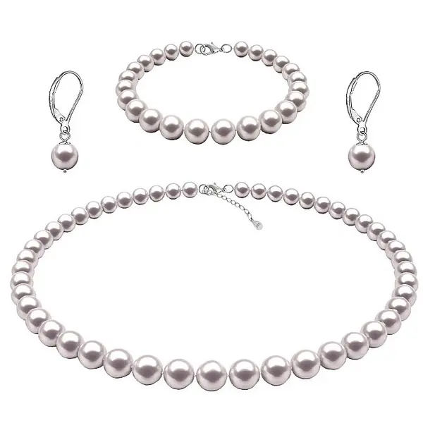 Set Perle - Colier, Bratara E i Cercei Tortita Inchisa cu Perle Naturale Albe 7-8 mm, Argint 925 KASKADDA