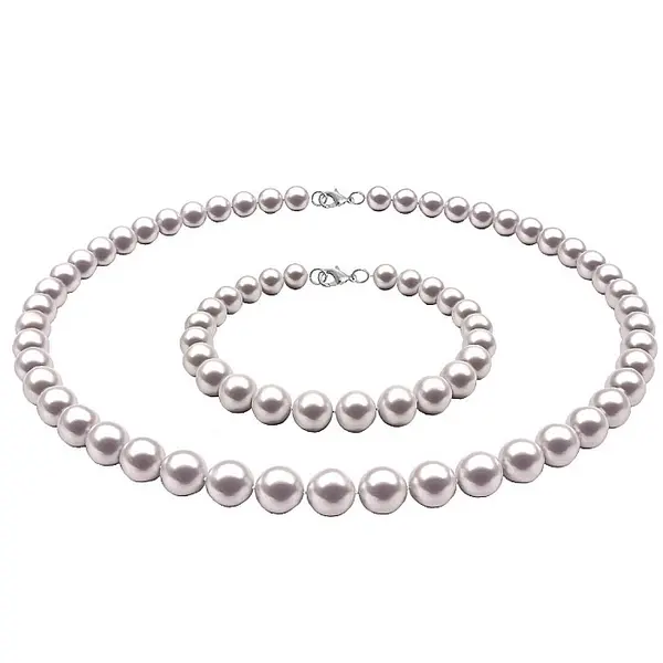 Set Perle - Colier E i Bratara cu Perle Naturale Albe 7-8 mm, Inchizatori Argint 925 KASKADDA