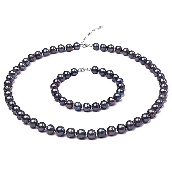 Set Perle - Colier E i Bratara cu Perle Naturale Negre 7-8 mm, Argint 925 KASKADDA