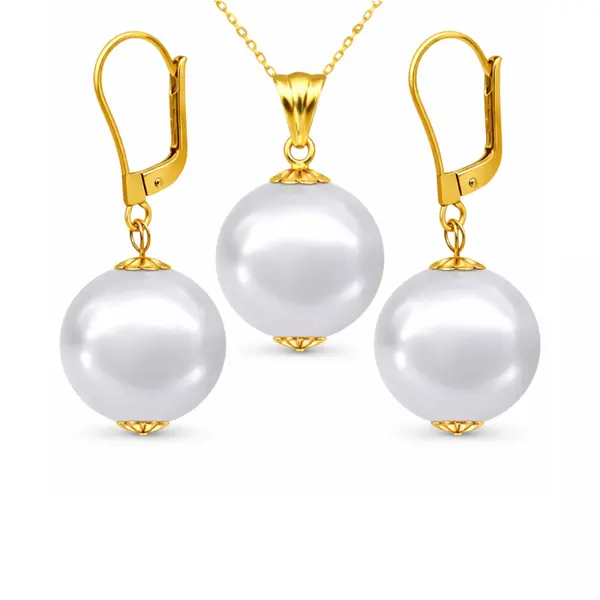 Set Perle Edison AAA Rare - Colier cu Pandantiv si Cercei cu Aur Galben 14K, Perle Naturale 12,5-13 mm KASKADDA