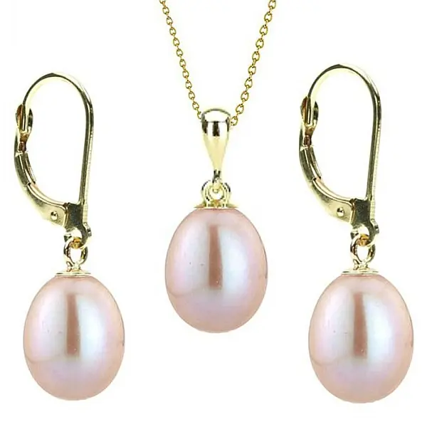 Set Perle Lavanda Lacrima - Colier E i Cercei, Aur Galben 14K, Perle Naturale 5 8 mm KASKADDA