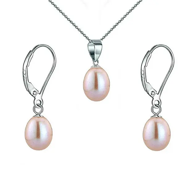 Set Perle Lavanda Lacrima - Colier si Cercei, Argint Rodiat 925, Perle Naturale 5 8 mm KASKADDA