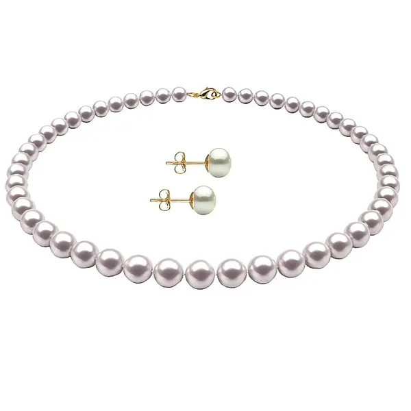 Set Perle Naturale Albe, 6-7 mm - Colier E i Cercei, Aur Galben 14K KASKADDA