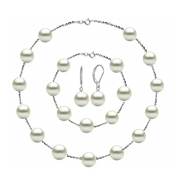 Set Perle Office - Colier, Bratara E i Cercei, Argint 925, Perle Albe Premium 7-8 mm KASKADDA