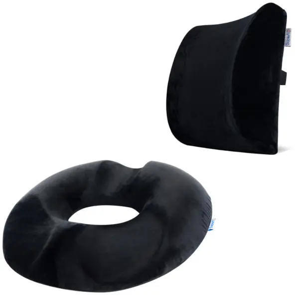 Set perna ortopedica lombara si perna pentru sezut Suporto Donut din spuma cu memorie Negru
