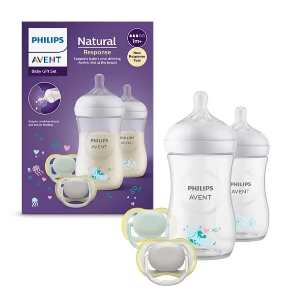 Set Philips Avent - Natural Response 3.0, biberoane PP 2 x 260 ml + 2 x Suzete (0-6), mare
