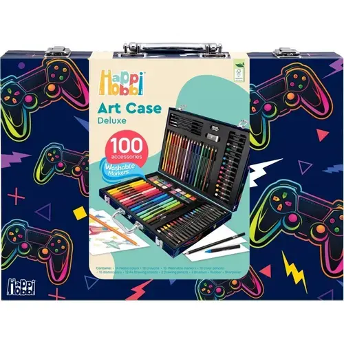 Set pictura si desen Happi Hobbi Kasetina Zographikes Deluxe, 100 accesorii, 3+ ani