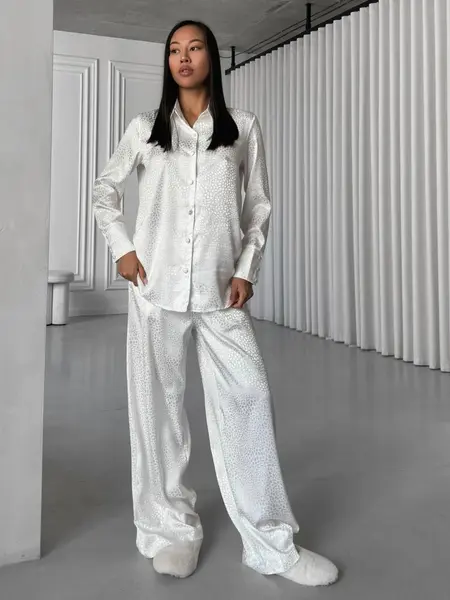 Set pijama dama din doua piese, cu nasturi – 2301433, Alb