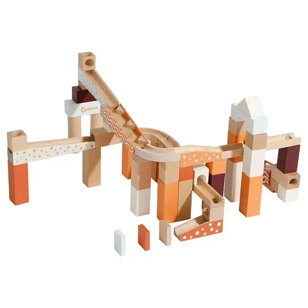 Set piste cu bile din lemn - 80 piese pentru constructii creative si joc educativ