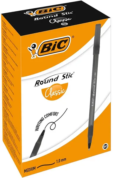 Set pixuri Bic Round Stic - 1.0 mm, negre, 60 buc