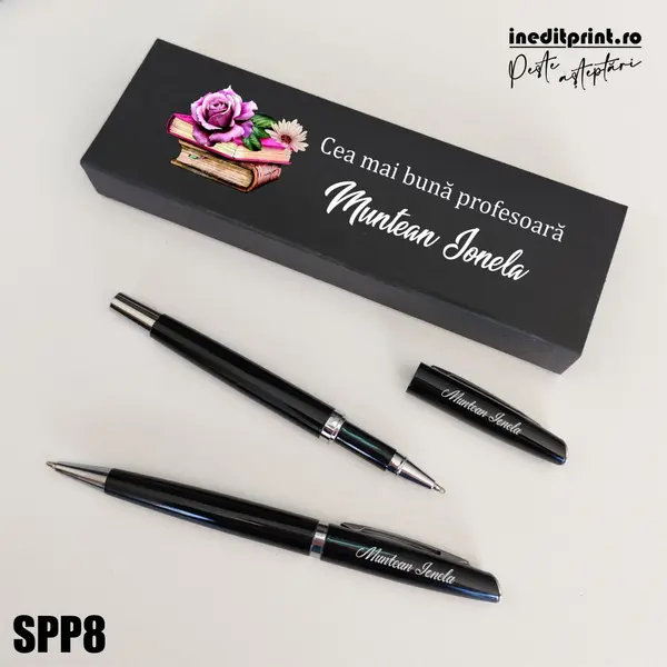 Set pixuri in cutie personalizata - profesori, Set 2 Pixuri Okonel-Negru SPP8 Set 2 Pixuri Lumix-Negru