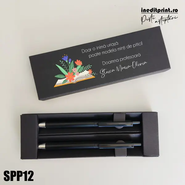 Set pixuri in cutie personalizata - profesori, Set 2 Pixuri Okonel-Negru SPP12 Set Pix + Creion Foract-Negru