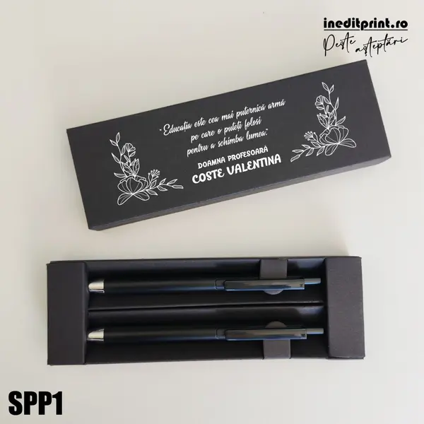 Set pixuri in cutie personalizata - profesori, Set 2 Pixuri Okonel-Negru SPP1 Set Pix + Creion Foract-Negru