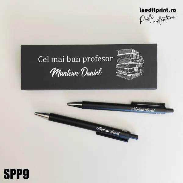 Set pixuri in cutie personalizata - profesori, Set 2 Pixuri Okonel-Negru SPP9 Set Pix + Creion Foract-Negru