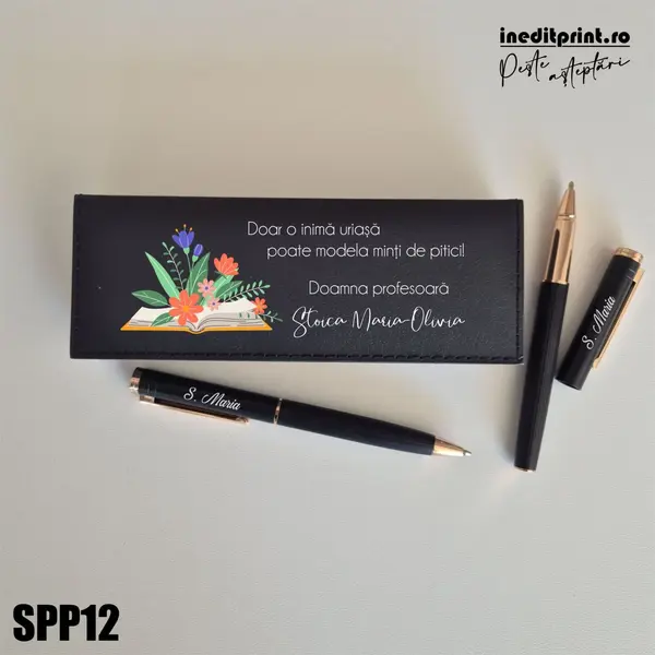 Set pixuri in cutie personalizata - profesori, Set 2 Pixuri Okonel-Negru SPP12 Set 2 Pixuri + Toc Blexa-Negru-Rose