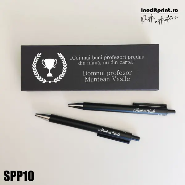 Set pixuri in cutie personalizata - profesori, Set 2 Pixuri Okonel-Negru SPP10 Set Pix + Creion Foract-Negru