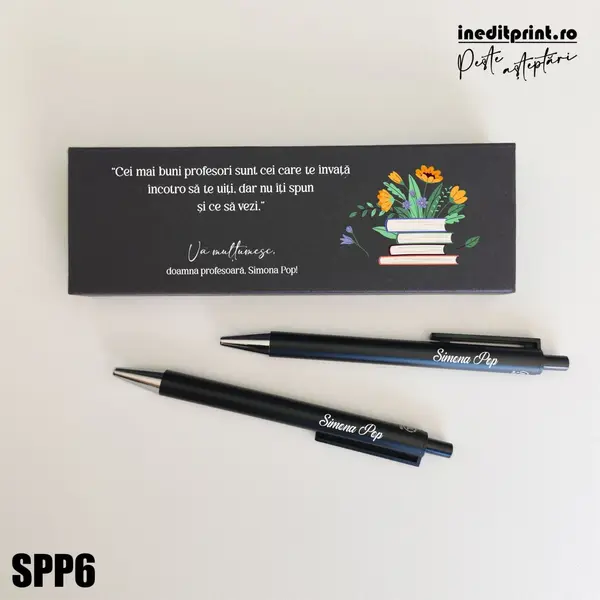 Set pixuri in cutie personalizata - profesori, Set 2 Pixuri Okonel-Negru SPP6 Set Pix + Creion Foract-Negru
