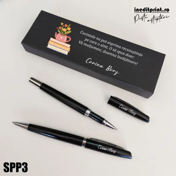 Set pixuri in cutie personalizata - profesori, Set 2 Pixuri Okonel-Negru SPP3 Set 2 Pixuri Lumix-Negru