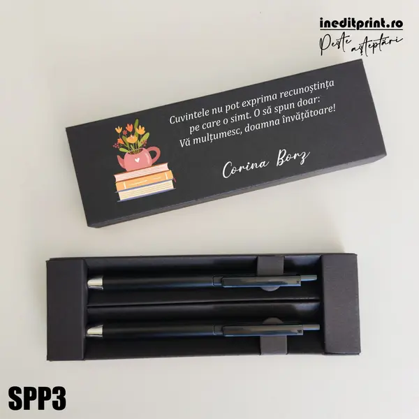 Set pixuri in cutie personalizata - profesori, Set 2 Pixuri Okonel-Negru SPP3 Set Pix + Creion Foract-Negru