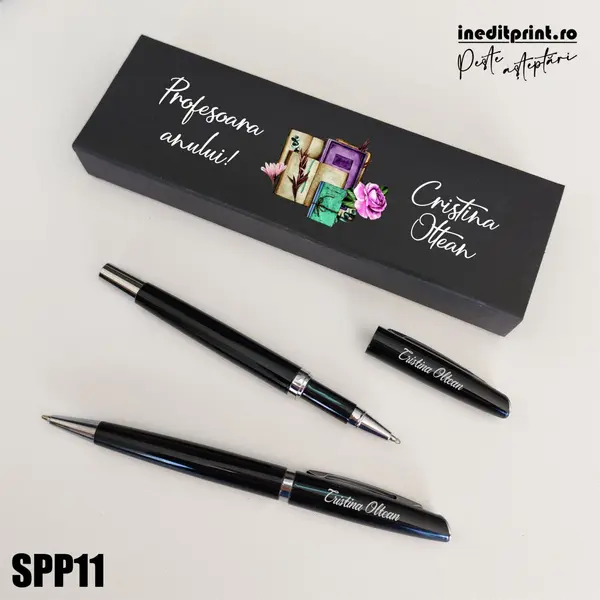 Set pixuri in cutie personalizata - profesori, Set 2 Pixuri Okonel-Negru SPP11 Set 2 Pixuri Lumix-Negru