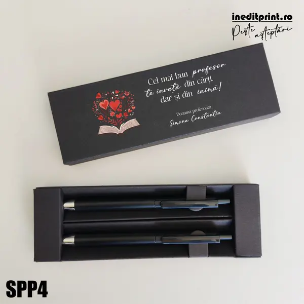 Set pixuri in cutie personalizata - profesori, Set 2 Pixuri Okonel-Negru SPP4 Set Pix + Creion Foract-Negru