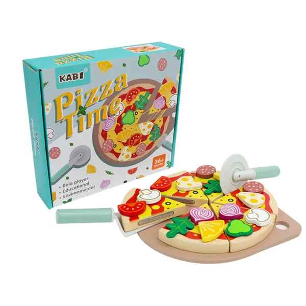 Set pizza din lemn pentru feliat cu accesorii si joc de rol, 24 piese