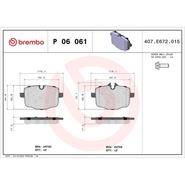 Set placute frana disc BREMBO P 06 061