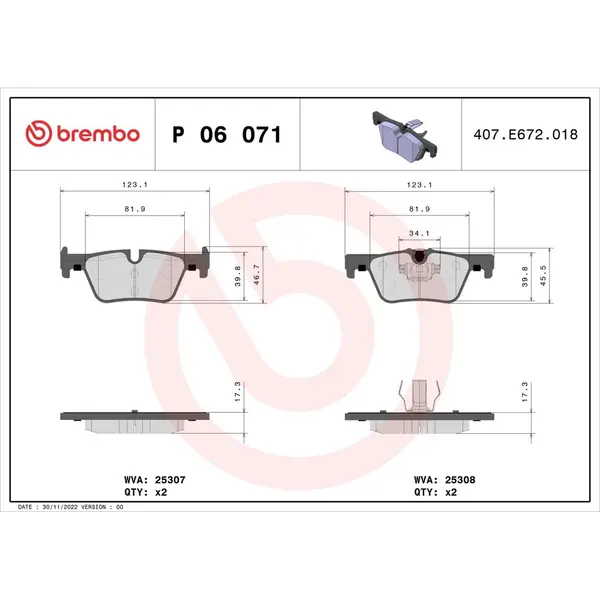Set placute frana disc BREMBO P 06 071