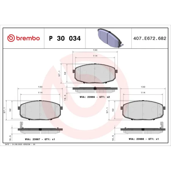 Set placute frana disc BREMBO P 30 034