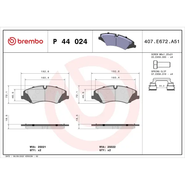 Set placute frana disc BREMBO P 44 024