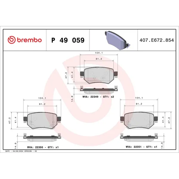 Set placute frana disc BREMBO P 49 059