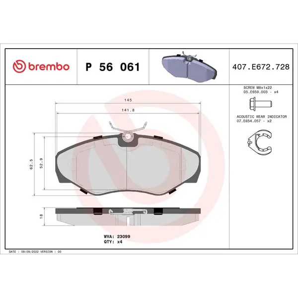 Set placute frana disc BREMBO P 56 061
