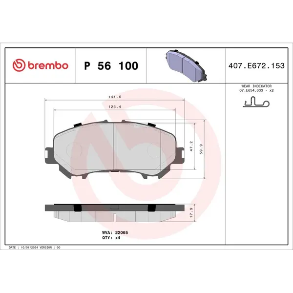 Set placute frana disc BREMBO P 56 100