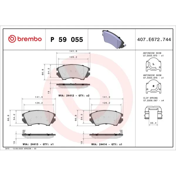 Set placute frana disc BREMBO P 59 055
