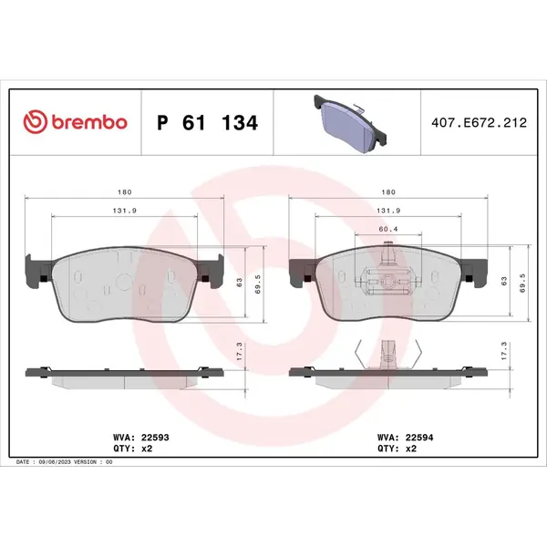 Set placute frana disc BREMBO P 61 134