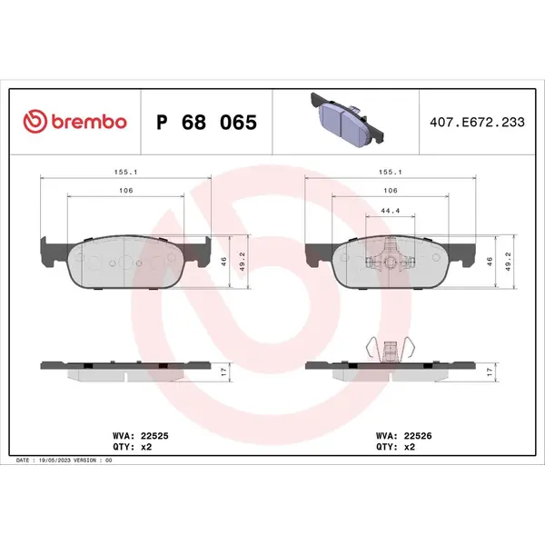 Set placute frana disc BREMBO P 68 065
