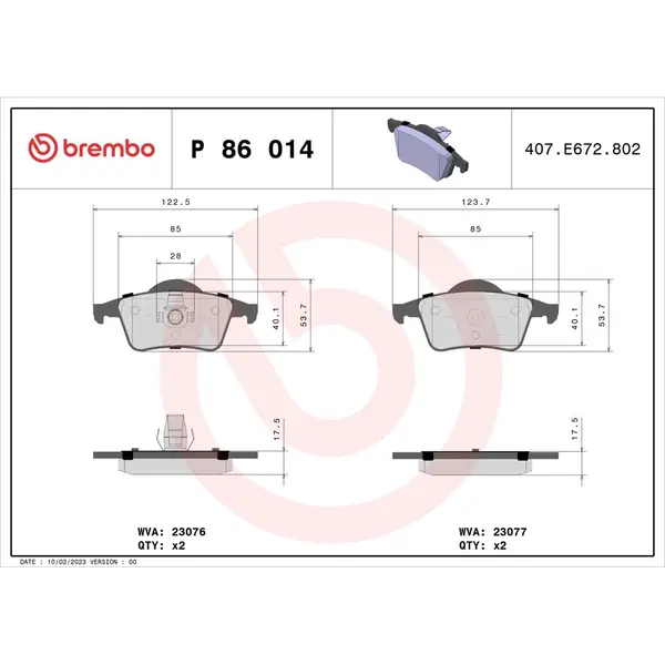 Set placute frana disc BREMBO P 86 014