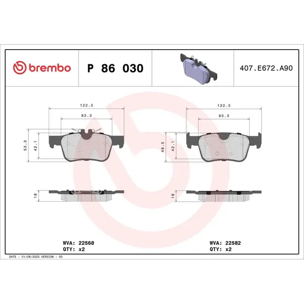 Set placute frana disc BREMBO P 86 030