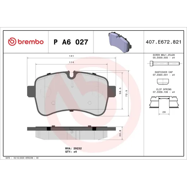 Set placute frana disc BREMBO P A6 027