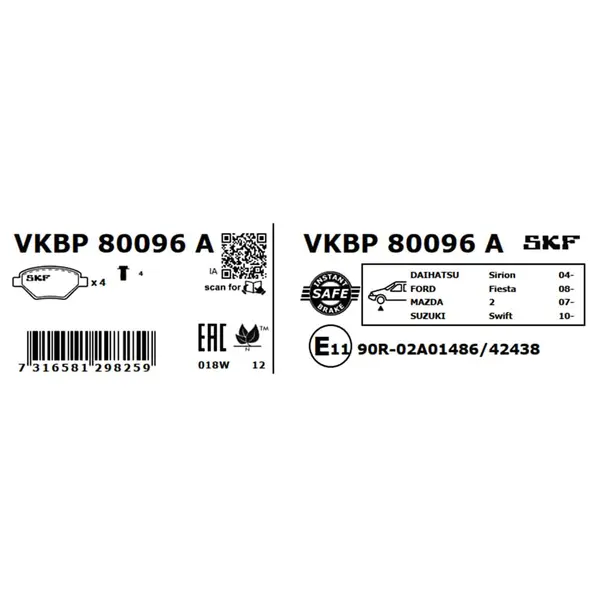 Set placute frana disc SKF VKBP 80096 A