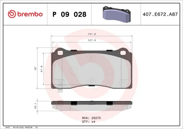 Set placute frana Fata (cu suplimente; cu un tampon de amortizare), potrivit TESLA MODEL 3, MODEL Y Electric 01.17-