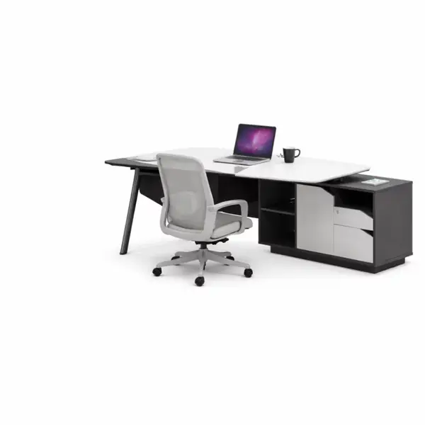 Set Platinia & Calvena - Birou cu dulap lateral,picioare metalice si Scaun de birou ergonomic cu functie de &icirc;nclinare