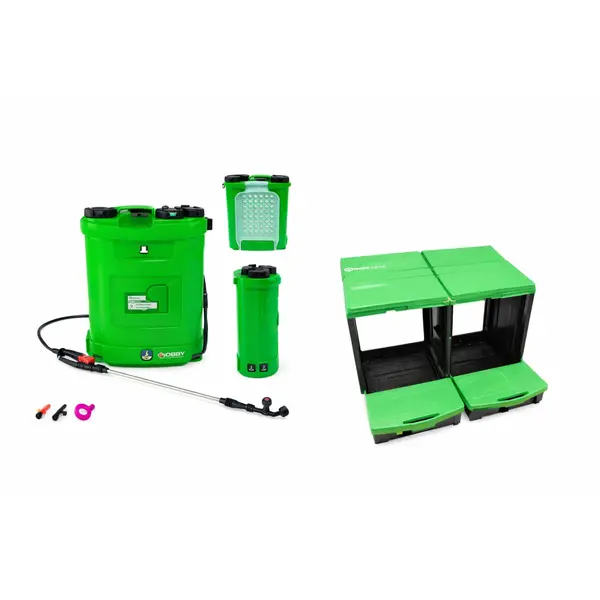 Set Pompa de stropit cu acumulator, capacitate 10 litri + Cuibar pentru gaini, 2 compartimente: 2 posture, Micul Fermier