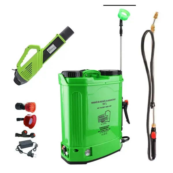 Set Pompa de stropit cu acumulator Micul Fermier by Pandora 16L + Atomizor + Lance telescopica stropit pomi 2.7m, vermorel electric