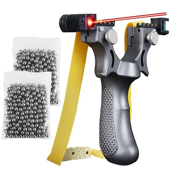 Set prastie laser DEPOX , Sling King, plastic, 11.5 cm, boloboc, argintiu si 200 bile de 6 mm