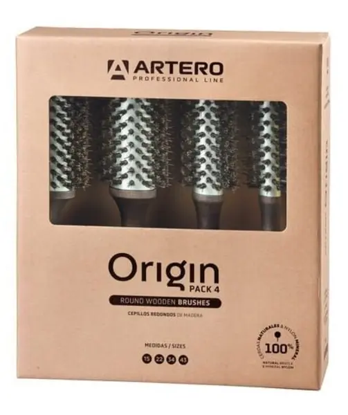 Set profesional de perii de păr Artero - Origin, păr natural, 15 mm, 22 mm, 34 mm și 43 mm