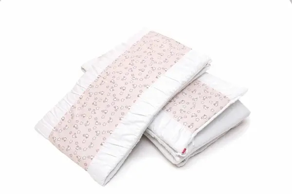 Set protectii patut din bumbac KidsDecor Pink Ducks 70x120 cm